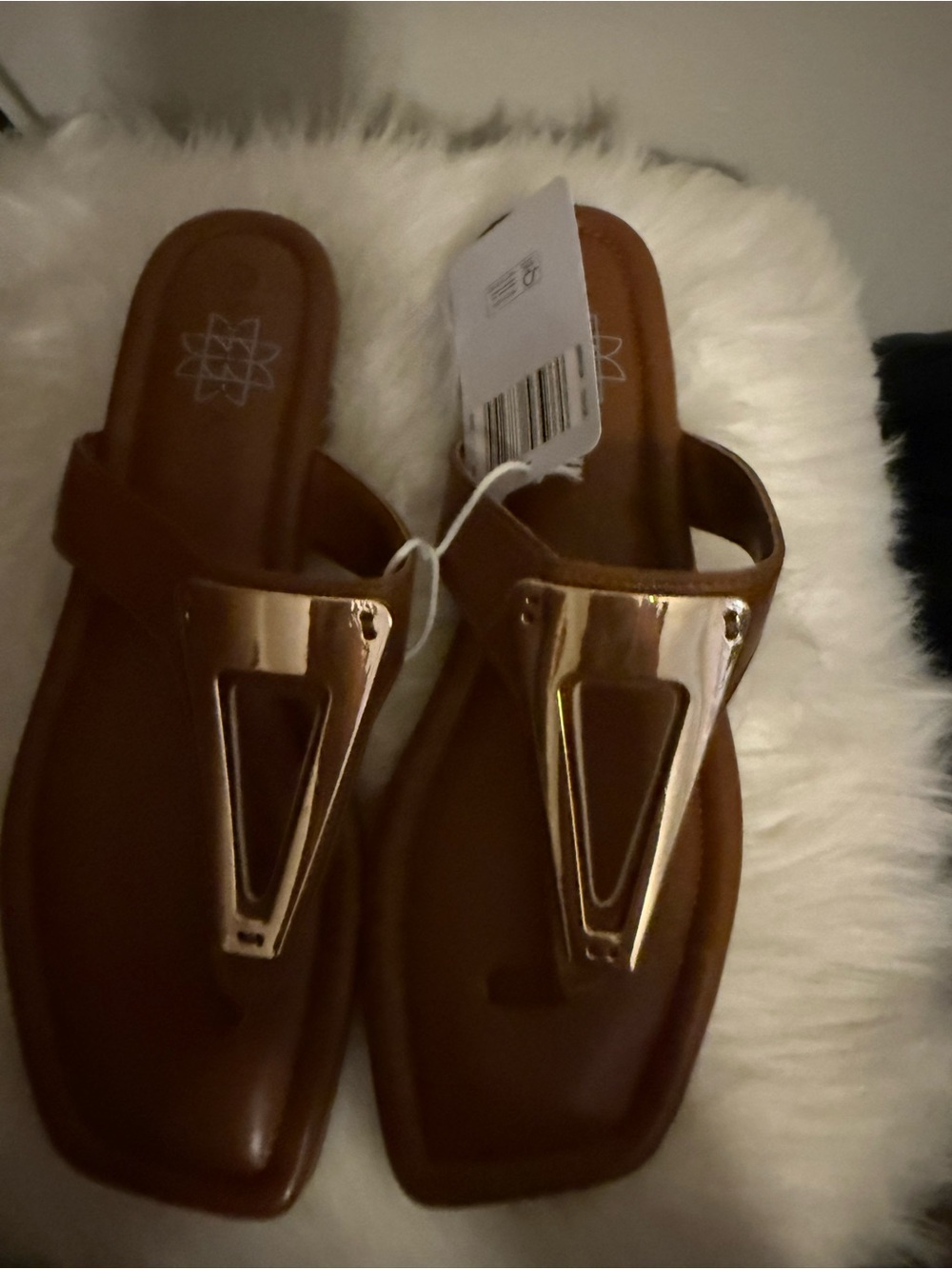 Women's Brown Thong Sandals with Gold Accent Size 10 - Picture 3 of 8